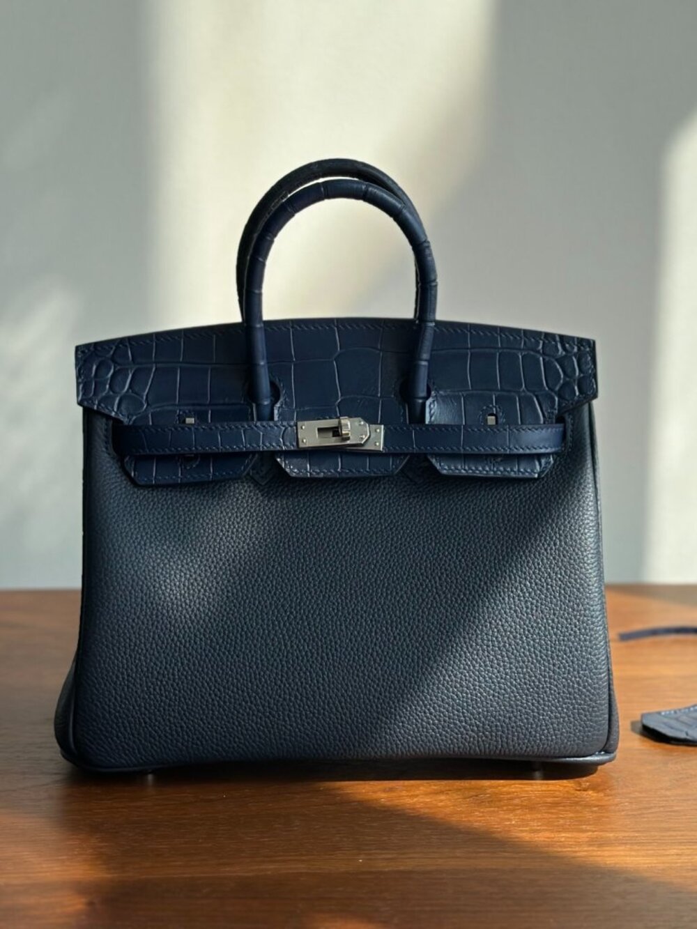 Luxe Royal Blue Togo Leather Satchel / with Silver Hardware